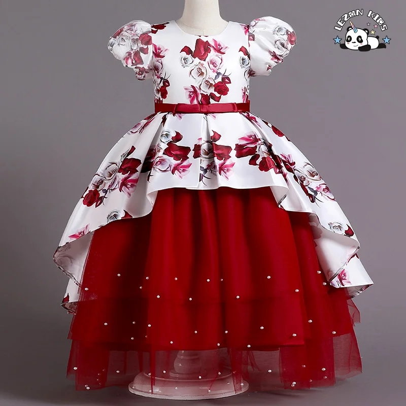 LEZONKIDS - Beautiful Little Queen Flower Girl Children Mesh Tulle Flower Girl Dresses Christmas Clothes Casual Custom Summer Kids